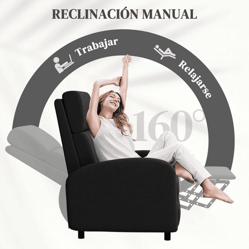 HOMCOM Poltrona Relax Reclinável até 160° Poltrona Reclinável Manual com Apoio para os Pés Carga Máxima 120 kg para Sala de Estar Dormitório 64x86x102 cm Preto