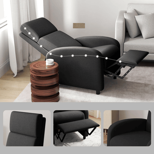 HOMCOM Poltrona Relax Reclinável até 160° Poltrona Reclinável Manual com Apoio para os Pés Carga Máxima 120 kg para Sala de Estar Dormitório 64x86x102 cm Preto