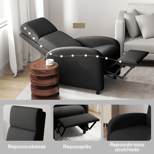 HOMCOM Poltrona Relax Reclinável até 160° Poltrona Reclinável Manual com Apoio para os Pés Carga Máxima 120 kg para Sala de Estar Dormitório 64x86x102 cm Preto