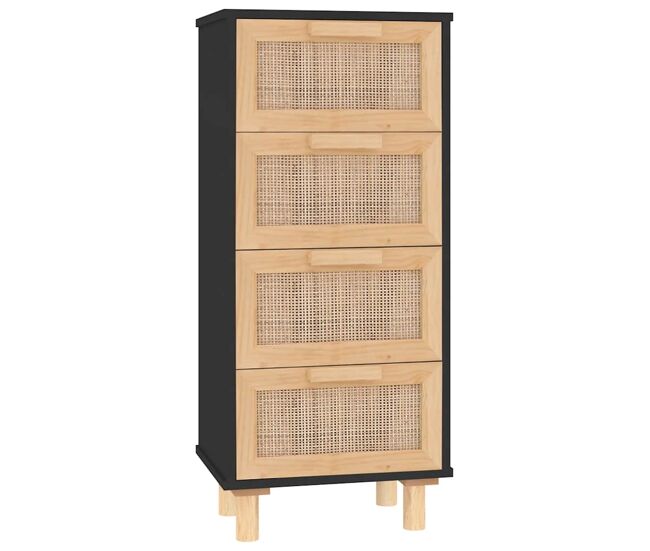 Vidaxl aparador negro madera pino maciza y ratán natural 40x30x90 cm