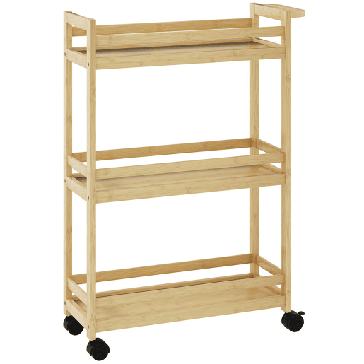 HOMCOM Carrinho para Casa de Banho de Bambu com 3 Níveis Carrinho de Arrumação com Rodas para Casa de Banho Cozinha 55x20x75 cm Madeira