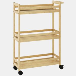 HOMCOM Carrinho para Casa de Banho de Bambu com 3 Níveis Carrinho de Arrumação com Rodas para Casa de Banho Cozinha 55x20x75 cm Madeira