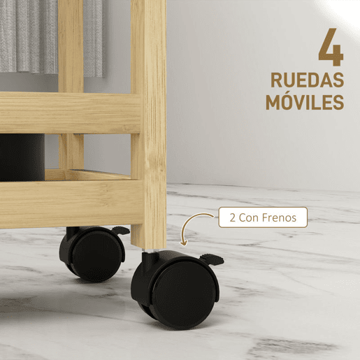 HOMCOM Carrinho para Casa de Banho de Bambu com 3 Níveis Carrinho de Arrumação com Rodas para Casa de Banho Cozinha 55x20x75 cm Madeira