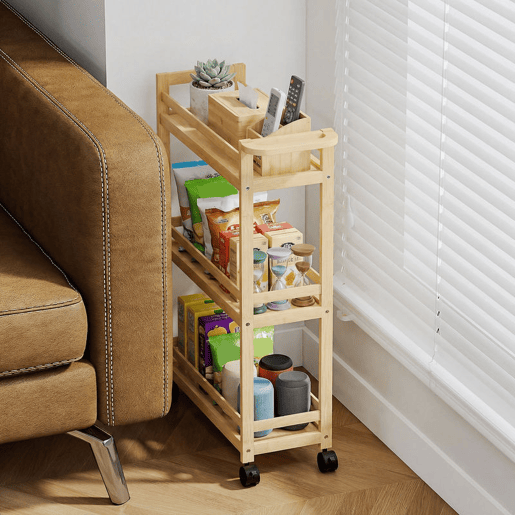 HOMCOM Carrinho para Casa de Banho de Bambu com 3 Níveis Carrinho de Arrumação com Rodas para Casa de Banho Cozinha 55x20x75 cm Madeira