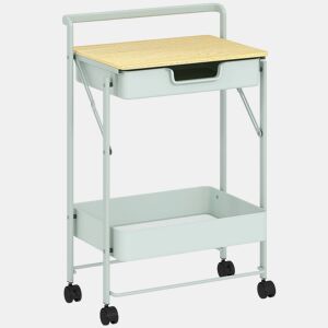 HOMCOM Carrinho Auxiliar com Rodas de 2 Níveis Carrinho de Cozinha com 1 Gaveta e 1 Cesto Carrinho Organizador para Dormitorio Sala Escritório 45x29,5x68 cm Verde Claro