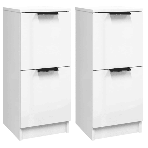 vidaXL Aparadores 2 pcs 30x30x70cm madeira processada branco brilhante vidaXL Aparadores 2 pcs 30x30x70cm madeira processada branco brilhante