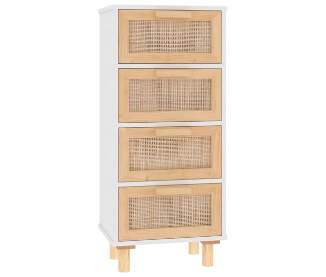 Vidaxl aparador blanco madera pino maciza y ratán natural 40x30x90 cm