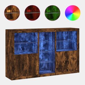 vidaXL Aparador com luzes LED 162x37x100 cm carvalho fumado