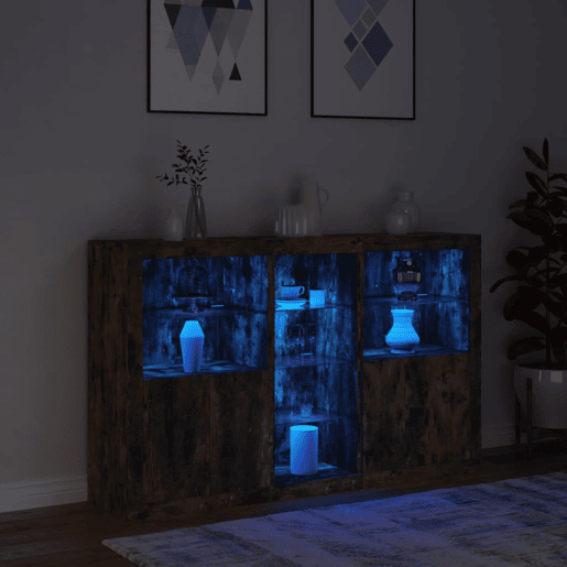 vidaXL Aparador com luzes LED 162x37x100 cm carvalho fumado