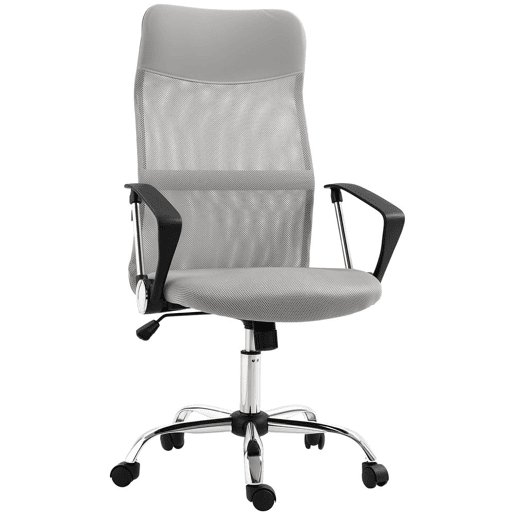 HOMCOM Cadeira de Escritório Cadeira de Secretária de Tecido de Malha Encosto para a Cabeça de PU Mecanismo de Inclinação de Encosto Alto Carga de 120 kg 63x65x109-119 cm Cinza