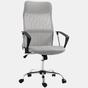 HOMCOM Cadeira de Escritório Cadeira de Secretária de Tecido de Malha Encosto para a Cabeça de PU Mecanismo de Inclinação de Encosto Alto Carga de 120 kg 63x65x109-119 cm Cinza