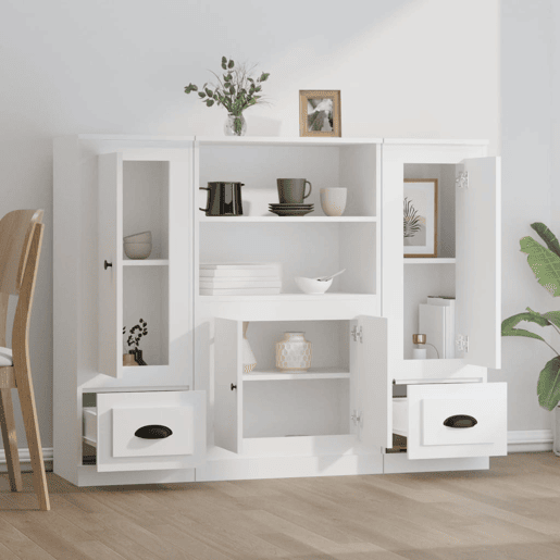 vidaXL Aparadores altos 3 pcs derivados de madeira branco