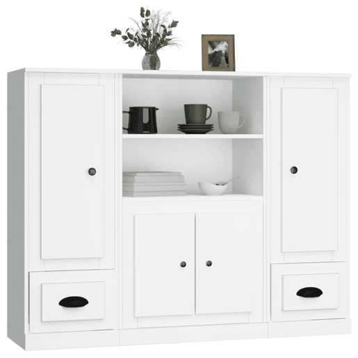 vidaXL Aparadores altos 3 pcs derivados de madeira branco