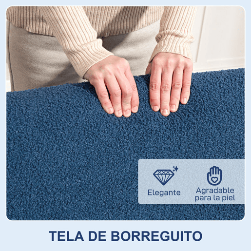 HOMCOM Sofá de 2 Lugares Estofado em Borreguito Sofá de Sala de Estar de 118 cm com Acolchoado Espesso Apoios de Braço e Pés de Madeira para Quarto Sala de Estar 118x76x78 cm Azul