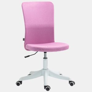 HOMCOM Cadeira de Escritório sem Apoio para os Braços Cadeira de Escritório Giratória Estofada em Linho Sintético com Altura Ajustável para Estudo Dormitório Tocador Carga 120 kg 53x43x85-93 cm Rosa