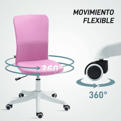 HOMCOM Cadeira de Escritório sem Apoio para os Braços Cadeira de Escritório Giratória Estofada em Linho Sintético com Altura Ajustável para Estudo Dormitório Tocador Carga 120 kg 53x43x85-93 cm Rosa