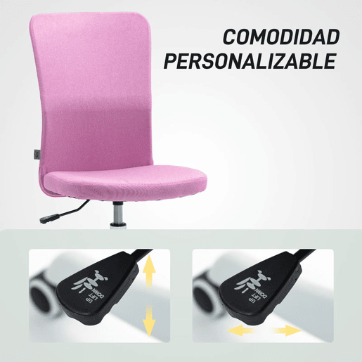 HOMCOM Cadeira de Escritório sem Apoio para os Braços Cadeira de Escritório Giratória Estofada em Linho Sintético com Altura Ajustável para Estudo Dormitório Tocador Carga 120 kg 53x43x85-93 cm Rosa