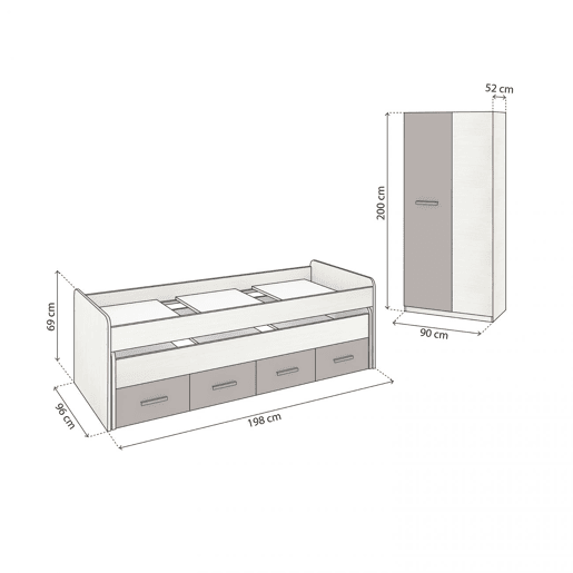 Quarto para jovens Axim Plus Alpes Brancos - Basalto 198 x 69 x 96 cm