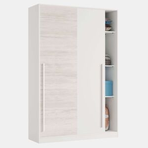 Pacote completo de móveis para quarto juvenil em branco e carvalho claro: cama + guarda-roupa + escrivaninha. Inclui bases de cama.