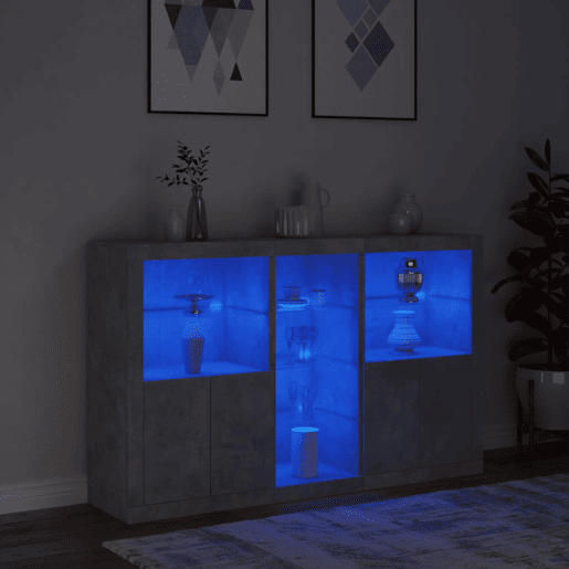 vidaXL Aparador com luzes LED 162x37x100 cm cinzento cimento