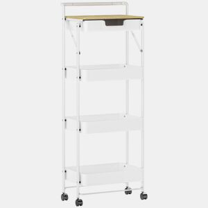 HOMCOM Carrinho Auxiliar com Rodas de 4 Níveis Carrinho de Cozinha com 1 Gaveta e 3 Cestos Carrinho Organizador para Dormitorio Sala Escritório 45x29,5x117,5 cm Branco