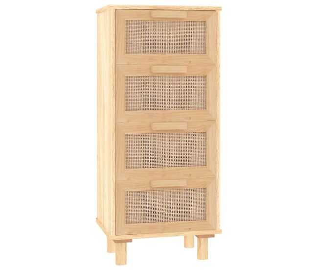 Vidaxl aparador marrón madera pino maciza y ratán natural 40x30x90 cm