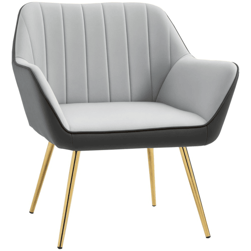 HOMCOM Poltrona de Sala de Estar Estofada em Couro Sintético e Veludo com Apoios para os Braços Pés Dourados e Estrutura de Aço Poltrona para Dormitório Carga 120 kg 64x62x72,5 cm Cinza