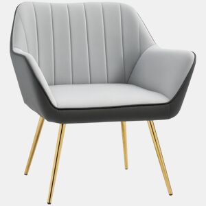HOMCOM Poltrona de Sala de Estar Estofada em Couro Sintético e Veludo com Apoios para os Braços Pés Dourados e Estrutura de Aço Poltrona para Dormitório Carga 120 kg 64x62x72,5 cm Cinza