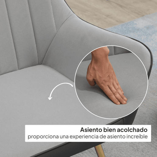 HOMCOM Poltrona de Sala de Estar Estofada em Couro Sintético e Veludo com Apoios para os Braços Pés Dourados e Estrutura de Aço Poltrona para Dormitório Carga 120 kg 64x62x72,5 cm Cinza
