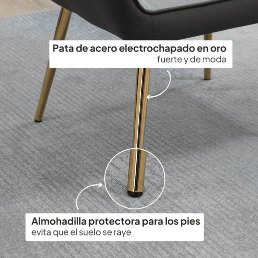 HOMCOM Poltrona de Sala de Estar Estofada em Couro Sintético e Veludo com Apoios para os Braços Pés Dourados e Estrutura de Aço Poltrona para Dormitório Carga 120 kg 64x62x72,5 cm Cinza