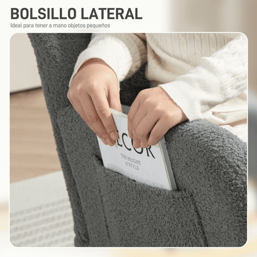 HOMCOM Poltrona Baloiço em Borrego Sintético Poltrona para Amamentação com Encosto Acolchoado Almofada e Base de Madeira de Borracha Suporta 120 kg 67x82x100 cm Cinza