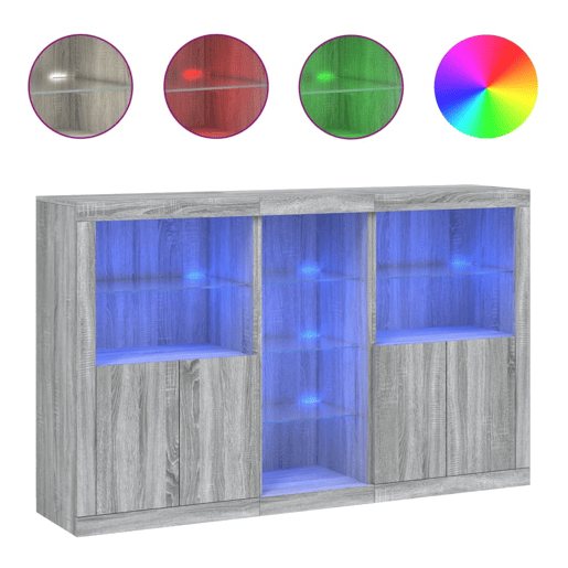 vidaXL Aparador com luzes LED 162x37x100 cm cinzento sonoma