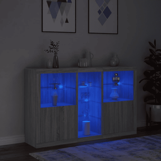 vidaXL Aparador com luzes LED 162x37x100 cm cinzento sonoma