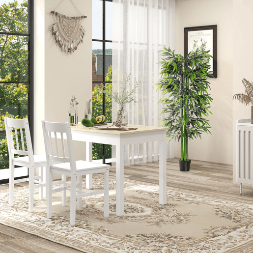 HOMCOM Conjunto de 4 Cadeiras de Sala de Jantar Cadeira de Cozinha com Encosto de Ripas Estrutura de Madeira de Pinho para Sala de Jantar Restaurante Carga Máxima 120 kg 41x46,5x85,5 cm Branco