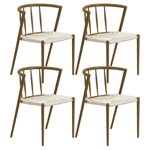 HOMCOM Conjunto de 4 Cadeiras de Sala de Estar com Assento em Corda de Papel Cadeiras de Cozinha Empilháveis Estilo Rústico Carga Máxima 120 kg 51x51x71 cm Carvalho
