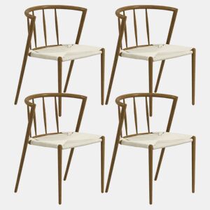 HOMCOM Conjunto de 4 Cadeiras de Sala de Estar com Assento em Corda de Papel Cadeiras de Cozinha Empilháveis Estilo Rústico Carga Máxima 120 kg 51x51x71 cm Carvalho