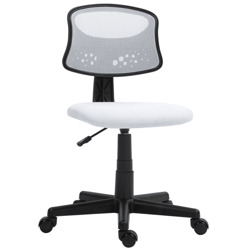 HOMCOM Cadeira de Escritório sem Apoio para os Braços Cadeira de Escritório Giratória com Encosto de Malha Respirável Altura Ajustável Carga 120 kg 43x48x78-88 cm Branco