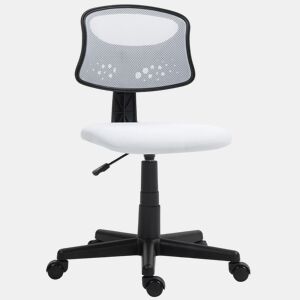 HOMCOM Cadeira de Escritório sem Apoio para os Braços Cadeira de Escritório Giratória com Encosto de Malha Respirável Altura Ajustável Carga 120 kg 43x48x78-88 cm Branco