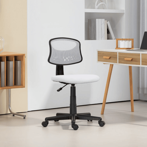 HOMCOM Cadeira de Escritório sem Apoio para os Braços Cadeira de Escritório Giratória com Encosto de Malha Respirável Altura Ajustável Carga 120 kg 43x48x78-88 cm Branco