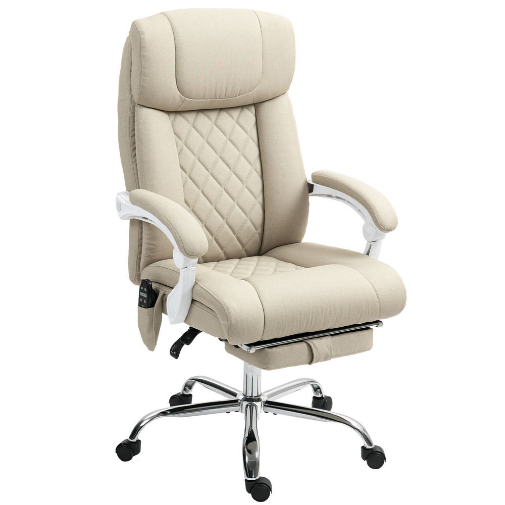 Homcom silla de oficina con masaje de 6 puntos reposapiés silla de escritorio reclinable con ergonomía función de calefacción altura ajustable respaldo alto asiento ancho y mando a distancia beige