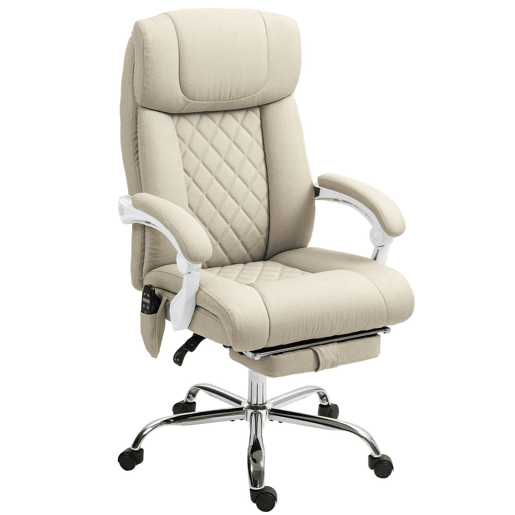 HOMCOM Cadeira de Escritório com Massagem Reclinável Cadeira Giratória com Altura Ajustável Função de Aquecimento Apoio para Pés Encosto Alto e Controlo Remoto para Estudo 66x70x112-120 cm Bege