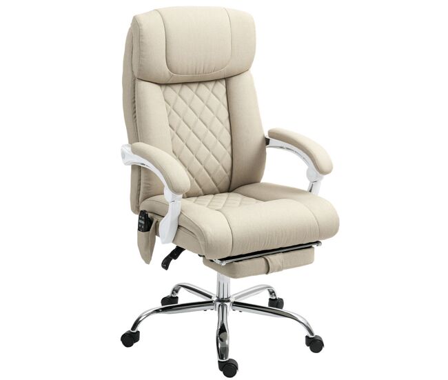 Homcom silla de oficina con masaje de 6 puntos reposapiés silla de escritorio reclinable con ergonomía función de calefacción altura ajustable respaldo alto asiento ancho y mando a distancia beige