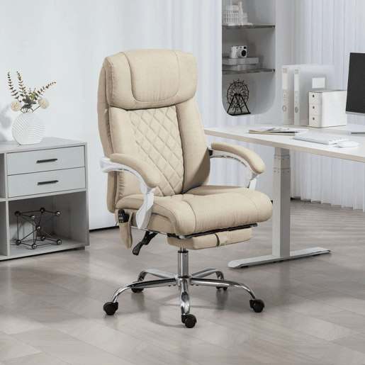 HOMCOM Cadeira de Escritório com Massagem Reclinável Cadeira Giratória com Altura Ajustável Função de Aquecimento Apoio para Pés Encosto Alto e Controlo Remoto para Estudo 66x70x112-120 cm Bege