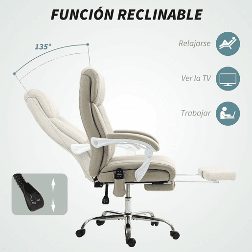 HOMCOM Cadeira de Escritório com Massagem Reclinável Cadeira Giratória com Altura Ajustável Função de Aquecimento Apoio para Pés Encosto Alto e Controlo Remoto para Estudo 66x70x112-120 cm Bege