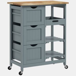 HOMCOM Carrinho de Cozinha com Rodas Carrinho de Serviço Multiuso com 3 Gavetas 2 Prateleiras Abertas e Bandeja para Sala de Jantar Sala de Estar 67x37x85,5 cm Cinzento