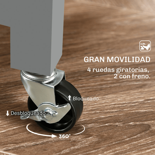 HOMCOM Carrinho de Cozinha com Rodas Carrinho de Serviço Multiuso com 3 Gavetas 2 Prateleiras Abertas e Bandeja para Sala de Jantar Sala de Estar 67x37x85,5 cm Cinzento