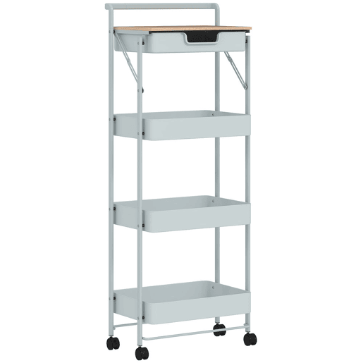 HOMCOM Carrinho Auxiliar com Rodas de 4 Níveis Carrinho de Cozinha com 1 Gaveta e 3 Cestos Carrinho Organizador para Dormitorio Sala Escritório 45x29,5x117,5 cm Verde