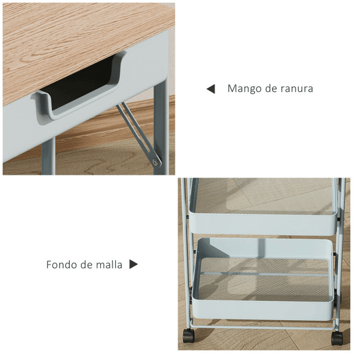 HOMCOM Carrinho Auxiliar com Rodas de 4 Níveis Carrinho de Cozinha com 1 Gaveta e 3 Cestos Carrinho Organizador para Dormitorio Sala Escritório 45x29,5x117,5 cm Verde