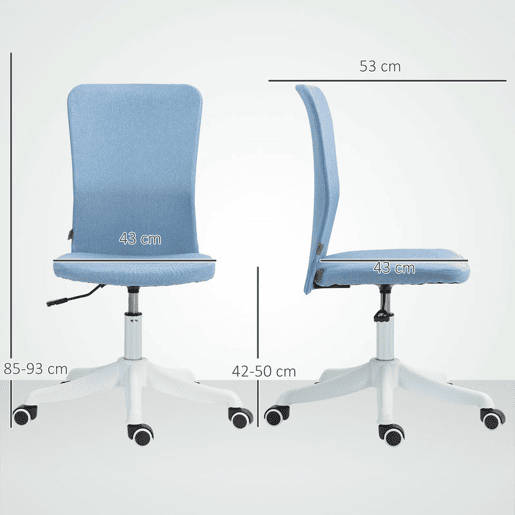 HOMCOM Cadeira de Escritório sem Apoio para os Braços Cadeira de Escritório Giratória Estofada em Linho Sintético com Altura Ajustável para Estudo Dormitório Tocador Carga 120 kg 53x43x85-93 cm Azul