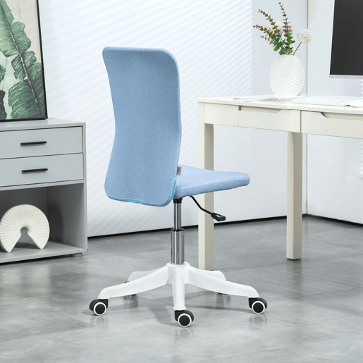 HOMCOM Cadeira de Escritório sem Apoio para os Braços Cadeira de Escritório Giratória Estofada em Linho Sintético com Altura Ajustável para Estudo Dormitório Tocador Carga 120 kg 53x43x85-93 cm Azul